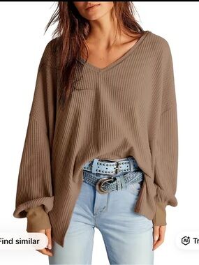 Women's V-Neck Waffle-Knit Tunic Top
